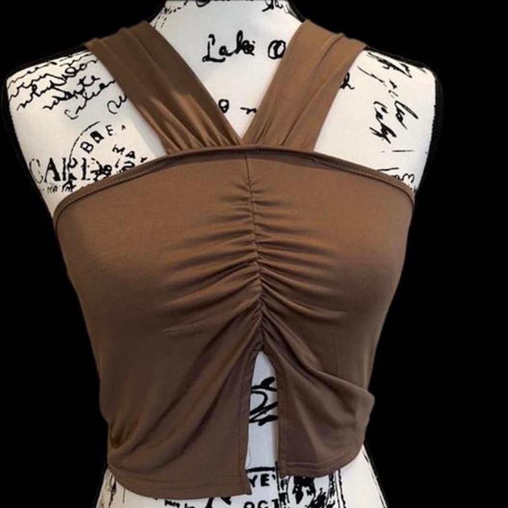 Brown fitted halter top